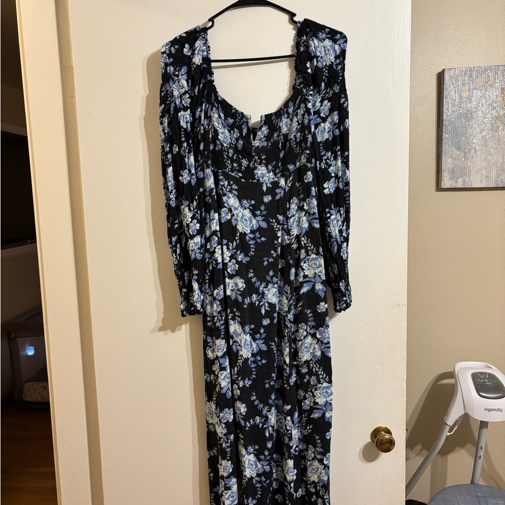 FP Movement by Free People Black and Blue Floral Long Sleeve Dress
